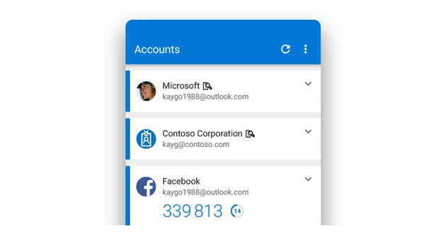 List of accounts in the Microsoft Authenticator app